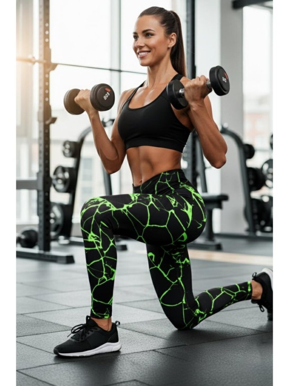 Women's High Waist Fluorescent Crack Print Fitness Leggings, High Elastic Non-Ro